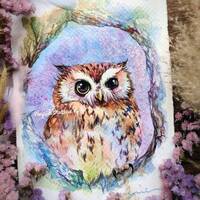 Owl - ORIGINAL watercolor painting 7.5x11 inches