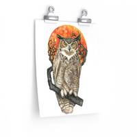The Blood Moon and the Great Horned Owl, original art by Wendy Berry, Premium Matte vertical...
