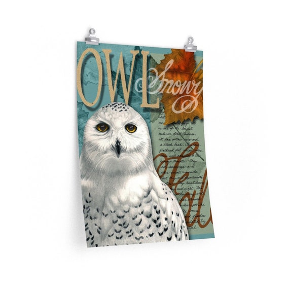 Snowy Owl Collage, Premium Matte vertical poster