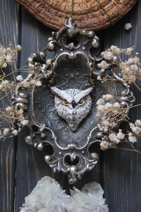 Horned Owl Necklace, Eagle Owl Jewelry, Druid Owl Forest Necklace, Witch Mystic Owl Necklace, Owl Totem Necklace, Magic Owl Pendant