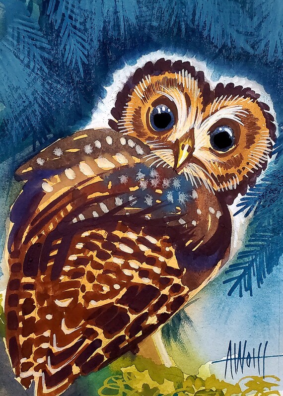 Spotted Owl is part of my 2022 A Year of Birds Challenge. One-of-a-kind. I will donate 20% of the price to wildlife conservation