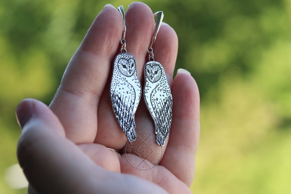 Barn Owl Silver Earrings