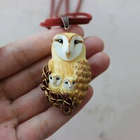 Owl mom with owlets Owl pendant with babies Original gift for your beloved mother Owls jewel...