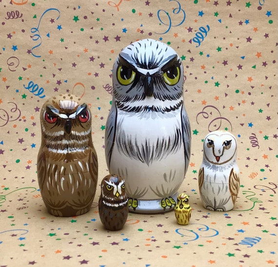 Owls Wooden Nesting Doll set hand painted
