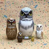 Owls Wooden Nesting Doll set hand painted