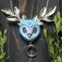 Blue Barn Owl Necklace, Barn Owl Charm, Bird Jewelry, Witchy Owl Pendant, Owl Totem Jewelry,...