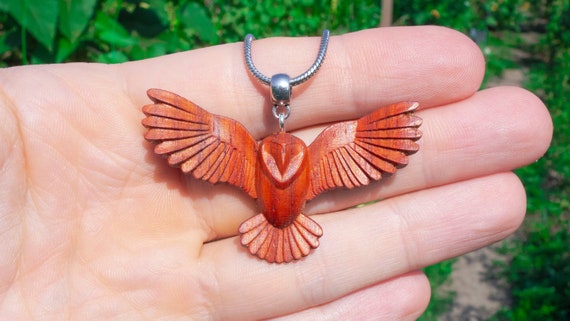 Owl Necklace, Wood Owl Pendant