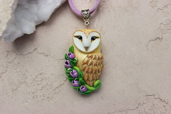 Owl jewelry Pendant with barn owl Bird necklace Nature jewelry with raptor bird Witch owl pendant Forest jewelry Amulet Totem