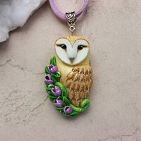 Barn Owl with flowers Pendant