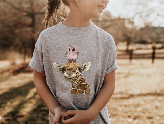 Cute  funny Giraffe and Owl Kids Shirt