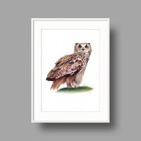 Eurasian Eagle-owl original Ballpoint pen drawing on white recycled paper