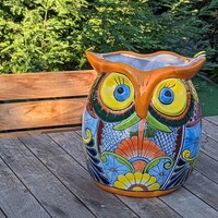 Owl Flower Pot, Handmade Talavera Ceramic Planter