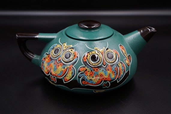 Handmade ceramic teapot Green owl teapot ceramic 33 oz Stoneware teapot for housewarming gift