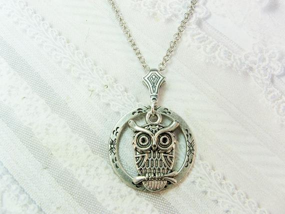 Silver Night Owl Necklace
