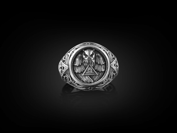 Owl Mens Silver Signet Ring