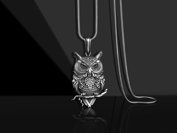 Owl Necklace with Engraved Viking Knot