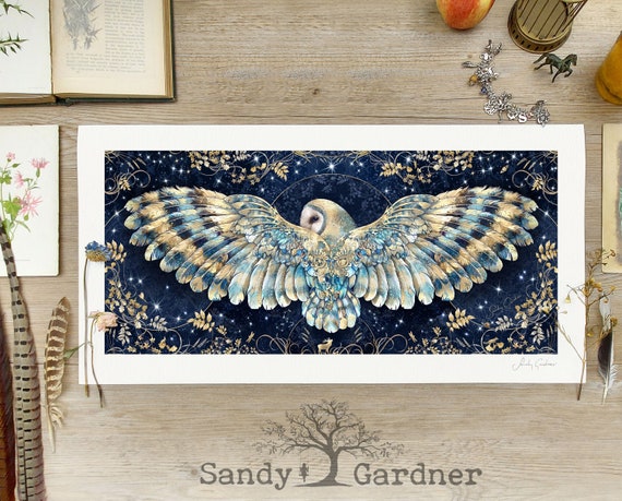 The Golden Night Owl, Barn Owl Artwork Print