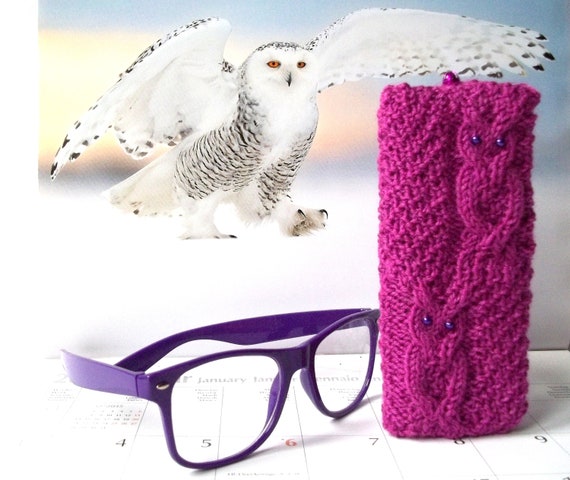 Fuchsia Owl Glasses Case, Hand Knit