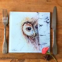 Tawny Owl Glass Trivet, Table Mat