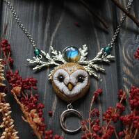 Barn Owl With Juniper and Labradorite Necklace