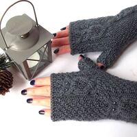 Gray Owl Gloves, Knit Fingerless Mittens, Knitted Fingerless Gloves, Knit Wrist Warmers, Han...