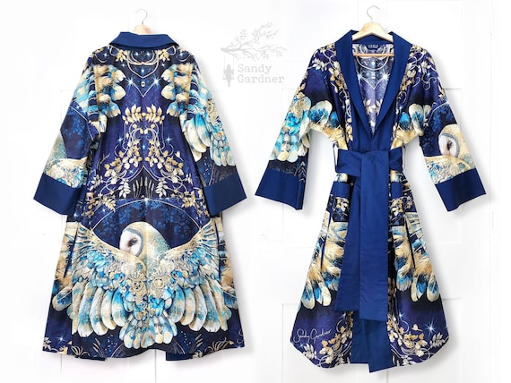 Golden Night Owl robe of wings, kimono, dressing gown