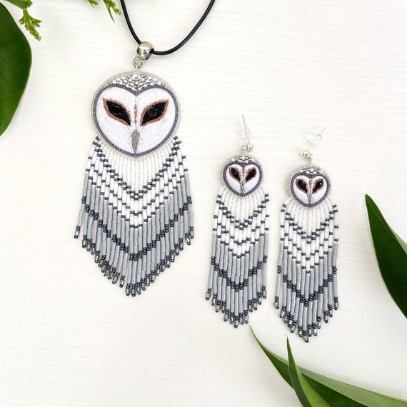 Barn Owl earrings and necklace in native American style