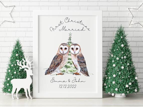 Barn Owl Couple Personalised Print