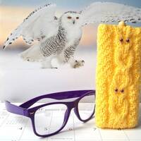 Lemon Yellow Owl Glasses Case, Hand Knit