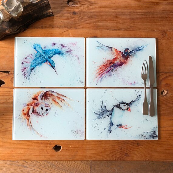 Set of 4 Glass Placemats, British Birds