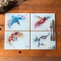 Set of 4 Glass Placemats, British Birds