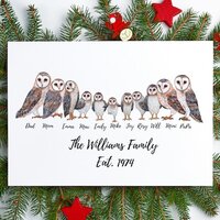 Personalized Owl Family Portrait Custom Print