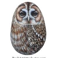 Tawny owl hand painted on sea stone
