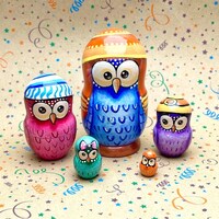 Funny Owls in hats Nesting Doll set