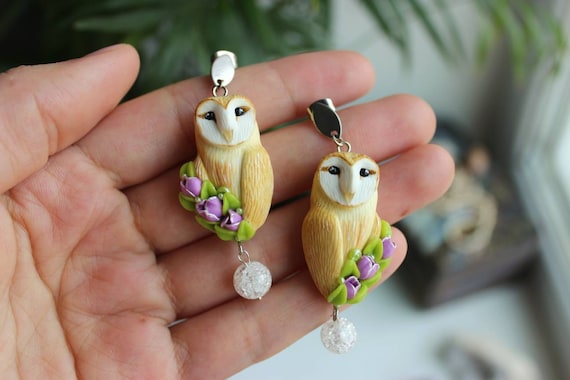 Owl earrings Cute owls Jewelry with an owl as a gift Animal totem Magic jewelry Nature Jewelry Barn Owls Predatory bird Forest