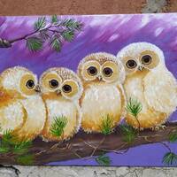 Owls oil painting 11.8x7.8 inches