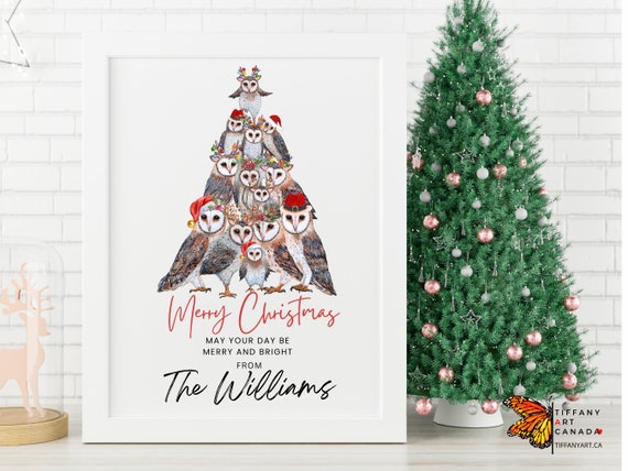 Personalized Owl Family Christmas Print