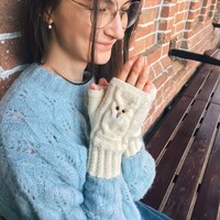 Owl mittens Fingerless gloves Hand knit