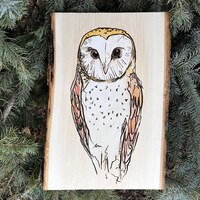 Barn Owl art on wood slice mixed media