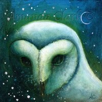 SALE! Limited edition giclee print titled "Fade to Blue" by Amanda Clark - owl art...