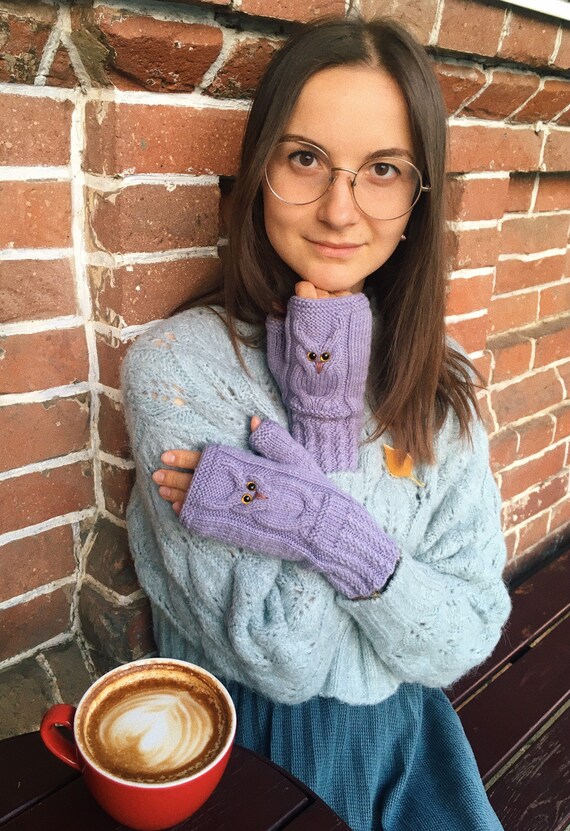 Owl mittens Fingerless gloves