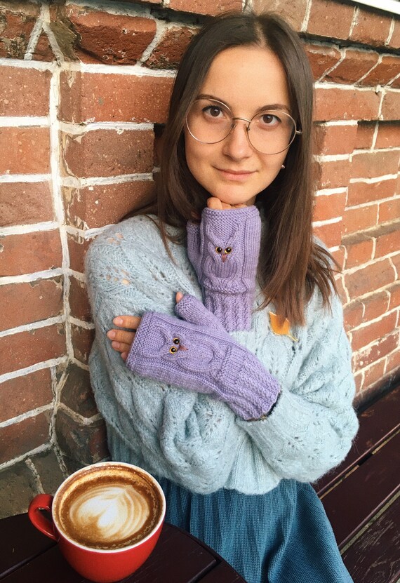 Owl mittens Fingerless gloves