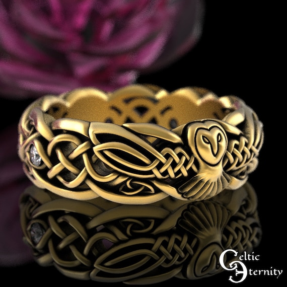 Gold Celtic Barn Owl Ring