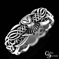 Amethyst Celtic Owl Ring, Sterling Silver