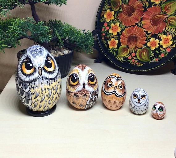 Owl Family Wooden Nesting Eggs