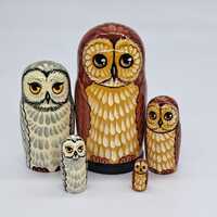 Nesting dolls Owl friends matryoshka 4" tall 5 in 1 handmade in Ukraine Wooden toy Stac...