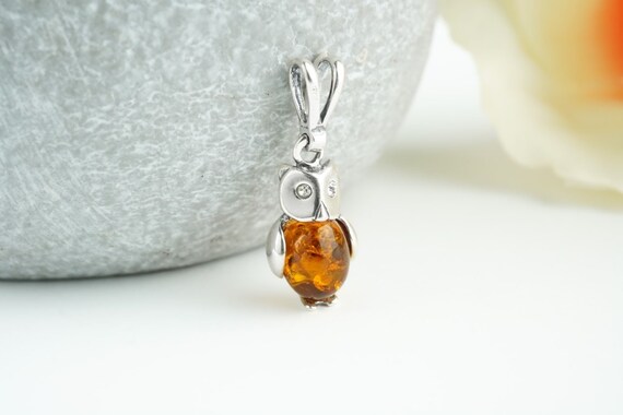 Small Baltic Amber Owl Pendant charm