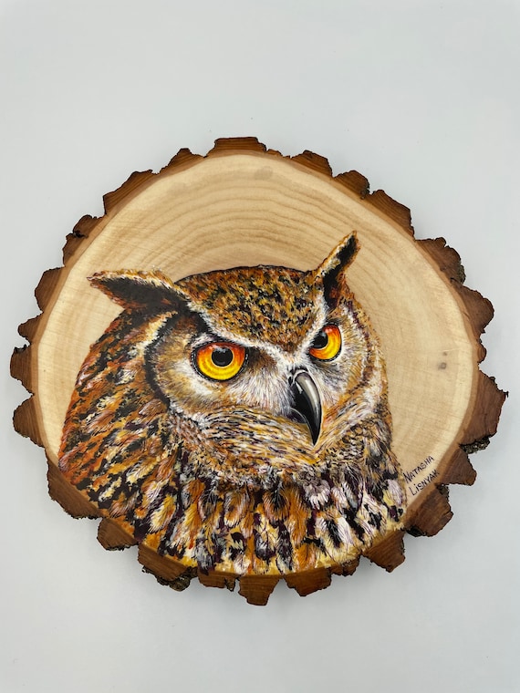 Hand painted Owl on wood slice