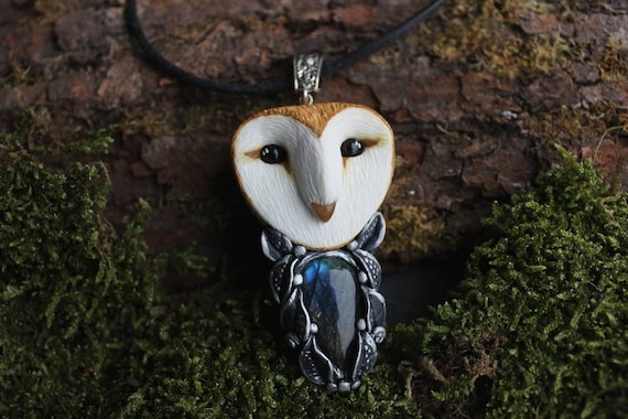 Barn Owl face pendant necklace
