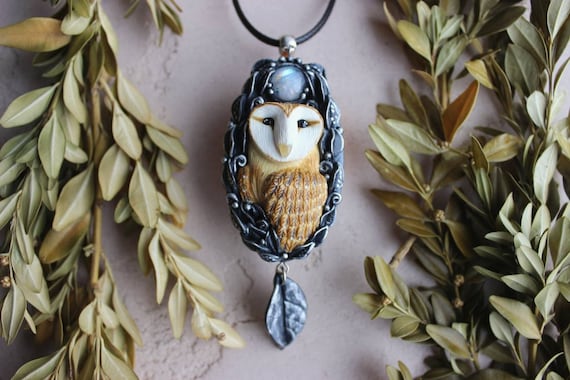 Owl pendant Fantasy bird necklace